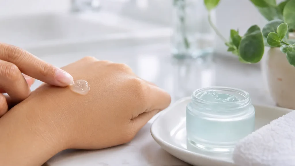Applying lightweight gel moisturizer for oily skin